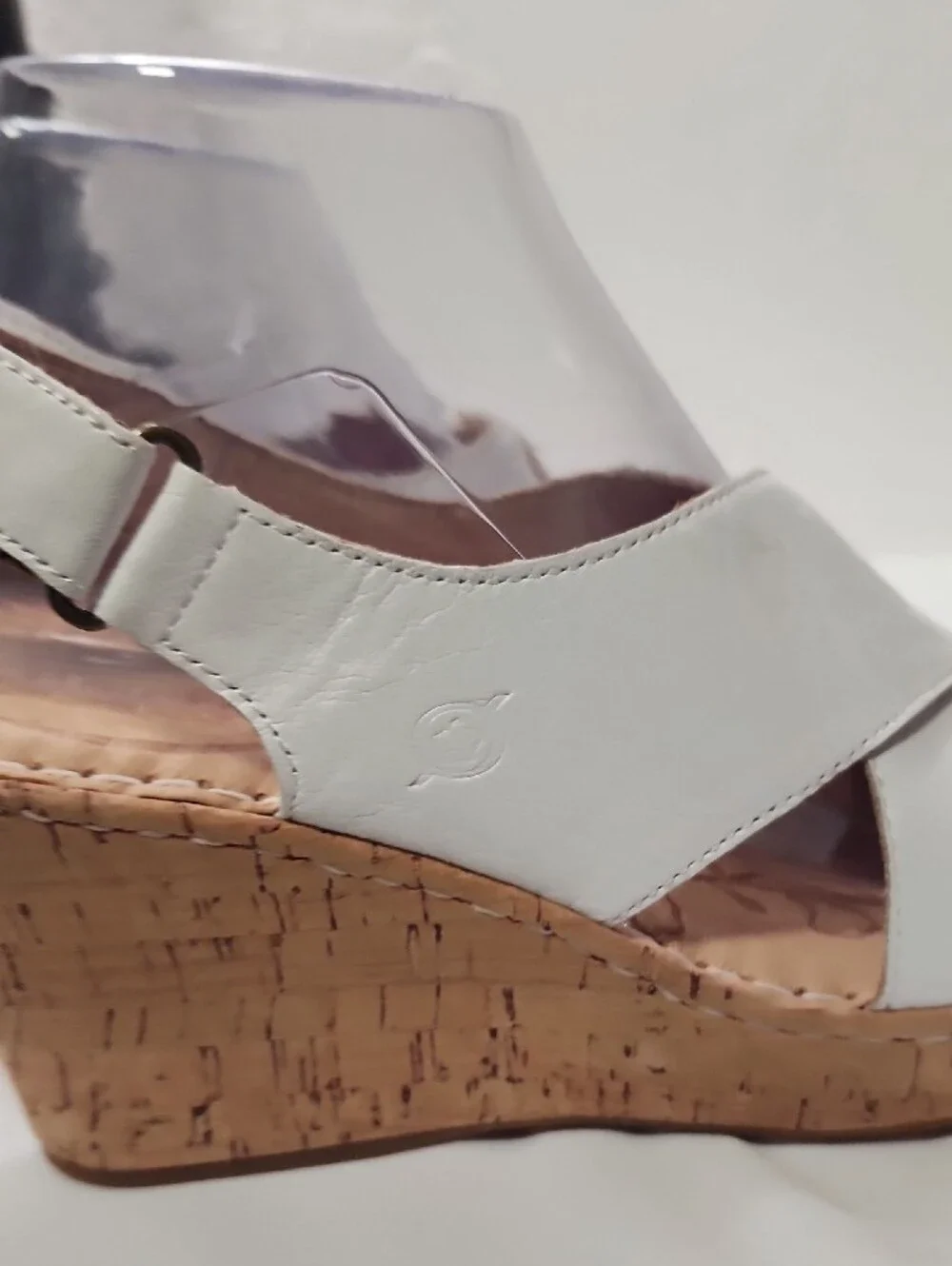Born White Leather Cork Wedge Sandals with Crisscross Straps